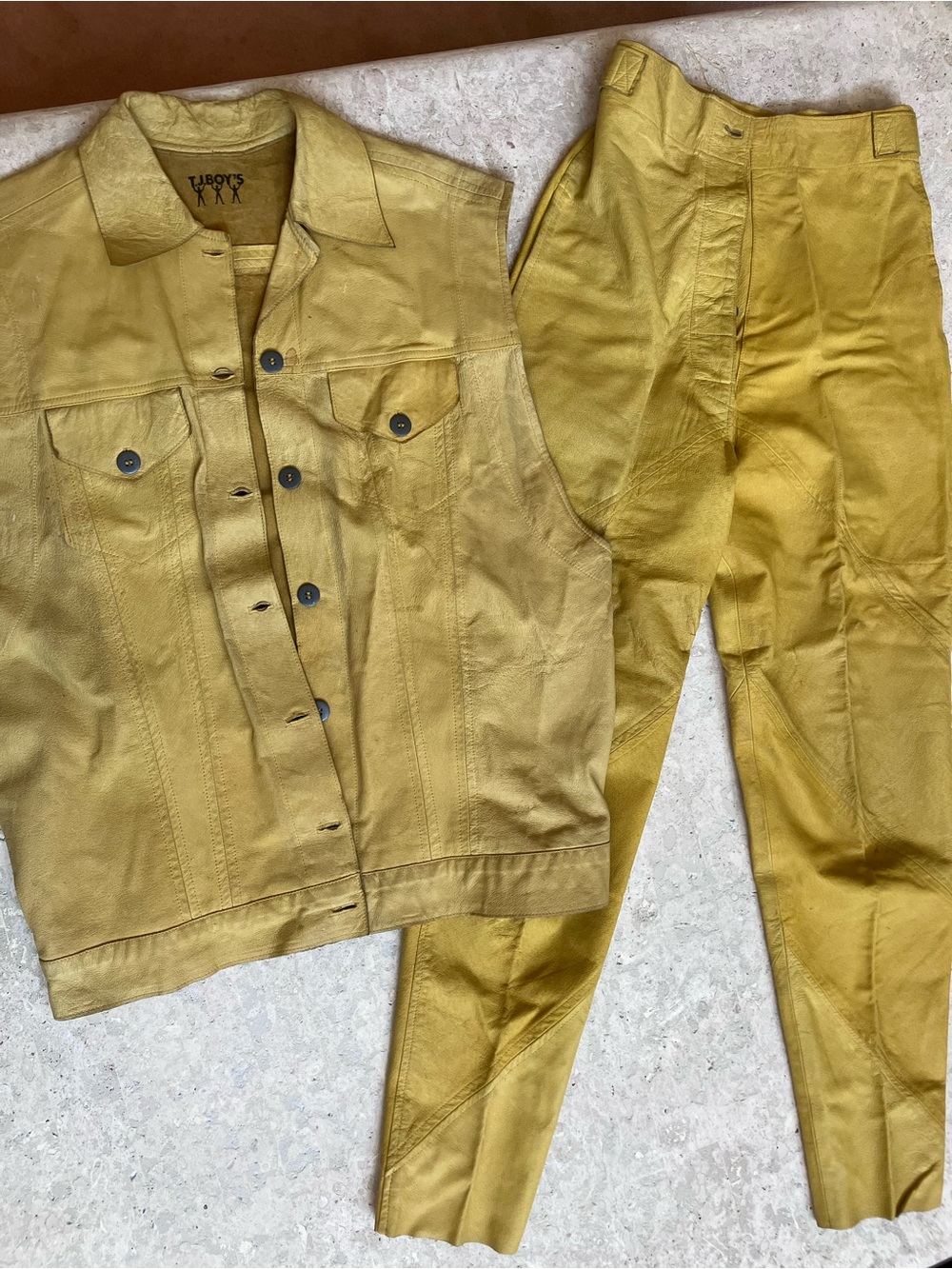 Violet & Claire Mustard Yellow Leather High-Waist Trousers and Vest